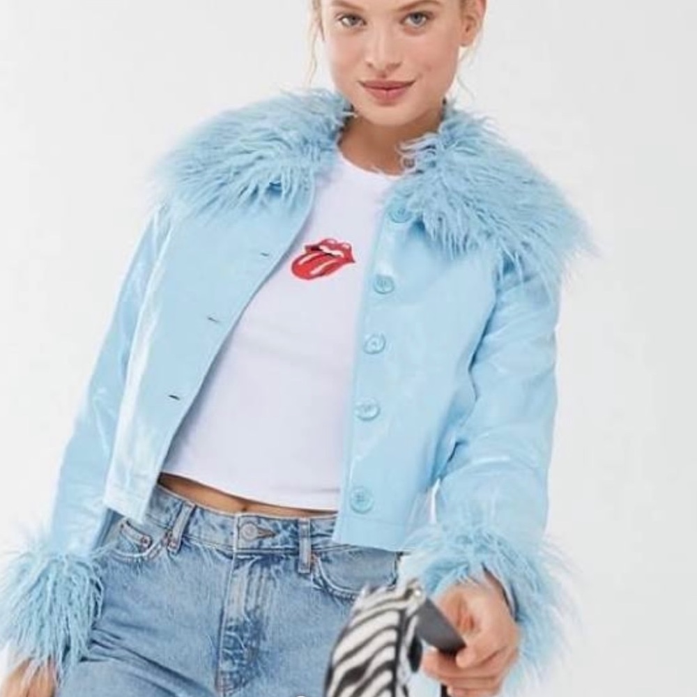 ISO UO Maia Pleather Faux Fur Trim Jacket